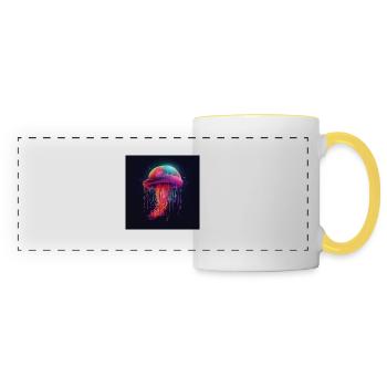 Neon jellyfish swims in the sea - Panoramic Mug - white/yellow - Front