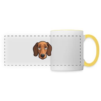 Dackel Kopf Comic Cartoon Hund Hundeliebling - Panoramatasse - Weiß/Gelb - Vorne