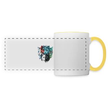 Visages de chats colorés - Mug panoramique contrasté et blanc - blanc/jaune - Devant