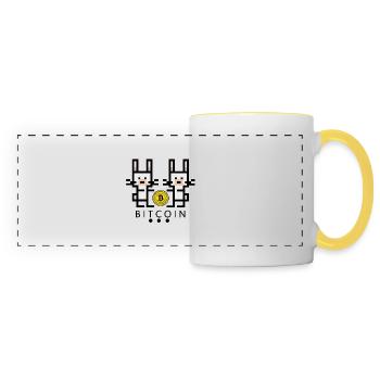 white rabbits collect bitcoin - Panoramic Mug - white/yellow - Front