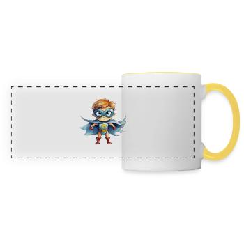 Illustration de l’aquarelle de super-héros - Mug panoramique contrasté et blanc - blanc/jaune - Devant
