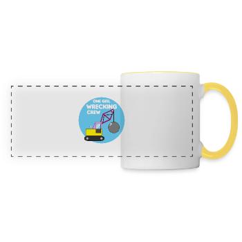 Bagger Baustelle Bauarbeiterin Mädchen I Geschenk - Panoramatasse - Weiß/Gelb - Vorne
