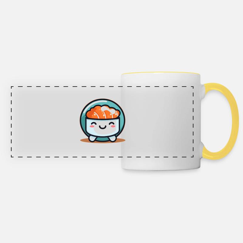 Cute sushi mascot - Panoramic Mug - white/yellow