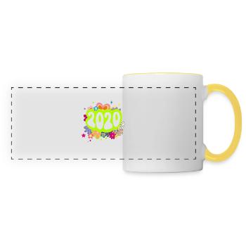 Année 2020 anniversaire Groovy floral - Mug panoramique contrasté et blanc - blanc/jaune - Devant