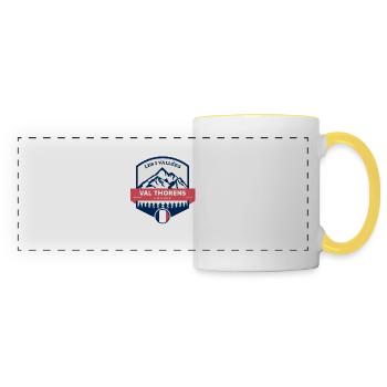 Val Thorens Drapeau Français Rétro Montagnes - Mug panoramique contrasté et blanc - blanc/jaune - Devant