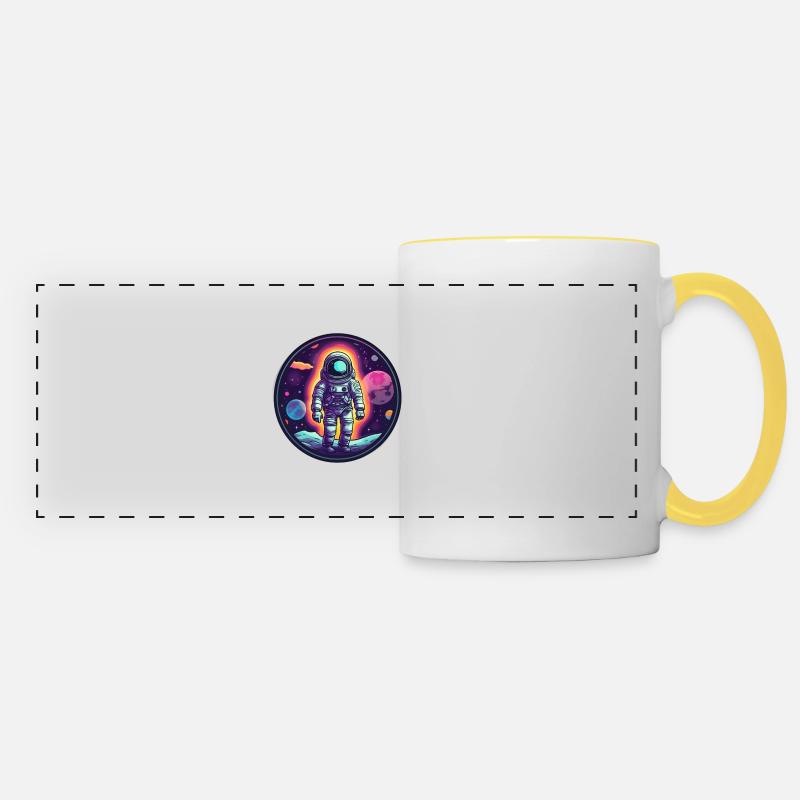 Retro Space Doodle: Astronaut Adventure - Panoramic Mug - white/yellow