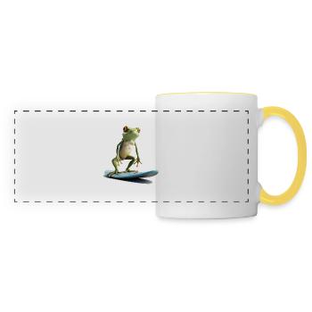 Frog surfing - Panoramic Mug - white/yellow - Front