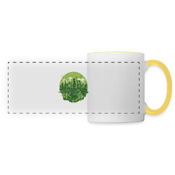 Urban Cyclist: Pedaling Eco-Friendly Cities - Panoramic Mug - white/yellow - Front