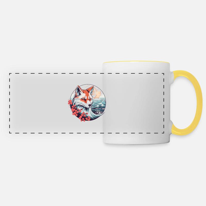 Anime Japon Kitsune Fox - Mug panoramique contrasté et blanc - blanc/jaune