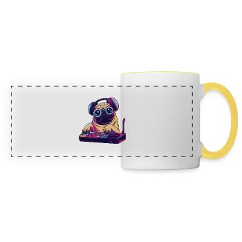Mops Hund DJ Geschenkidee - DJ Hund - Panoramatasse - Weiß/Gelb - Vorne