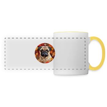 Pug dog in polygon style with autumn foliage design - Panoramic Mug - white/yellow - Front