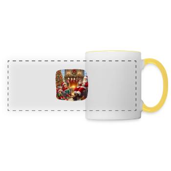 Weihnachtsmann Heiligabend Familie Rentiere - Panoramatasse - Weiß/Gelb - Vorne