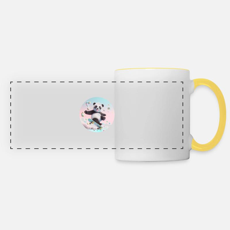 Bébé Panda à Skateboard - Mug panoramique contrasté et blanc - blanc/jaune
