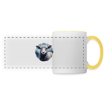 Moutons en hiver - Mug panoramique contrasté et blanc - blanc/jaune - Devant