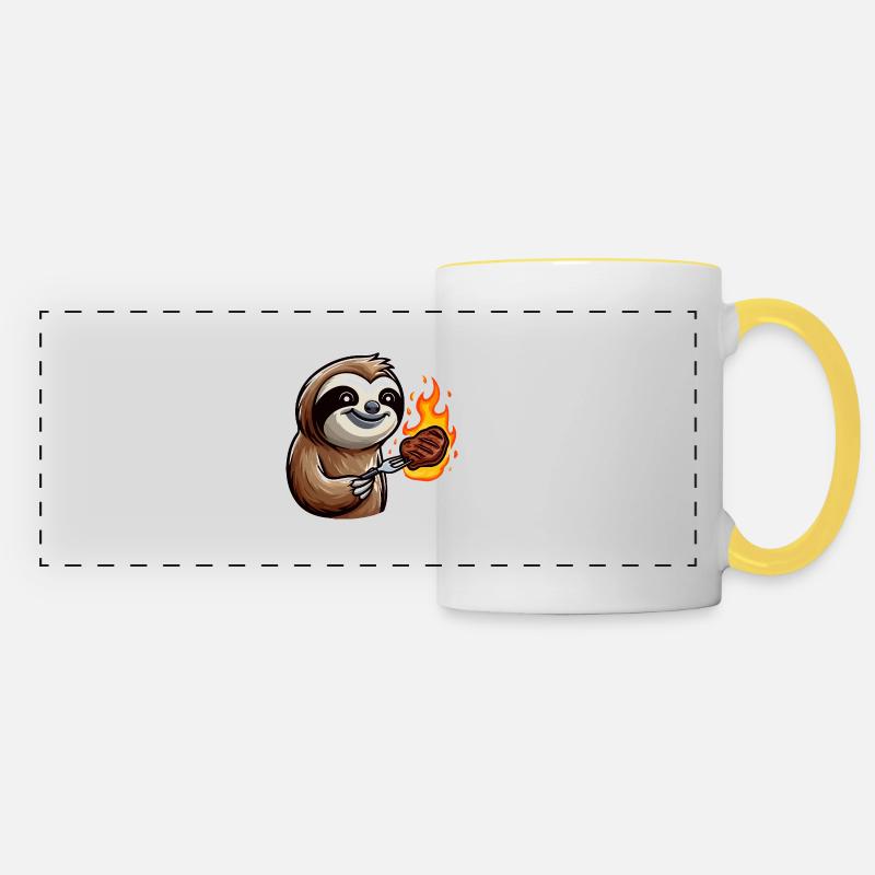 Sloth grilling steak - Panoramic Mug - white/yellow