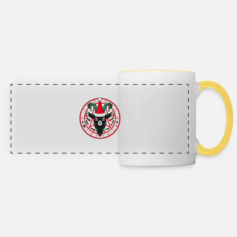 Pentagram goat christmas - Panoramic Mug - white/yellow