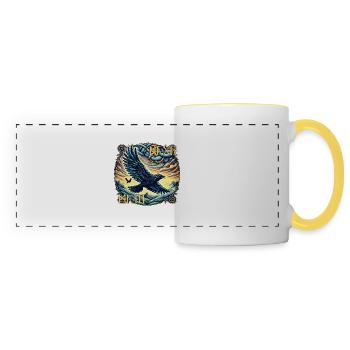 Hugin & Munin - Corbeau d’Odin avec écriture runique - Mug panoramique contrasté et blanc - blanc/jaune - Devant