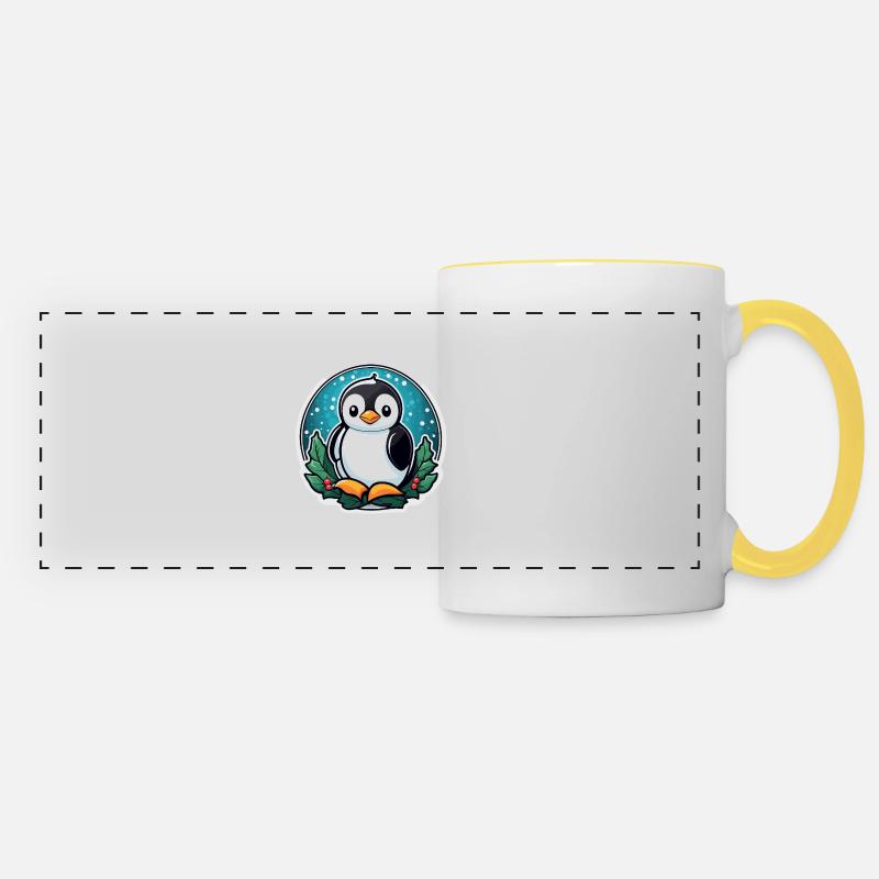 Illustration de Noël pingouin - Mug panoramique contrasté et blanc - blanc/jaune