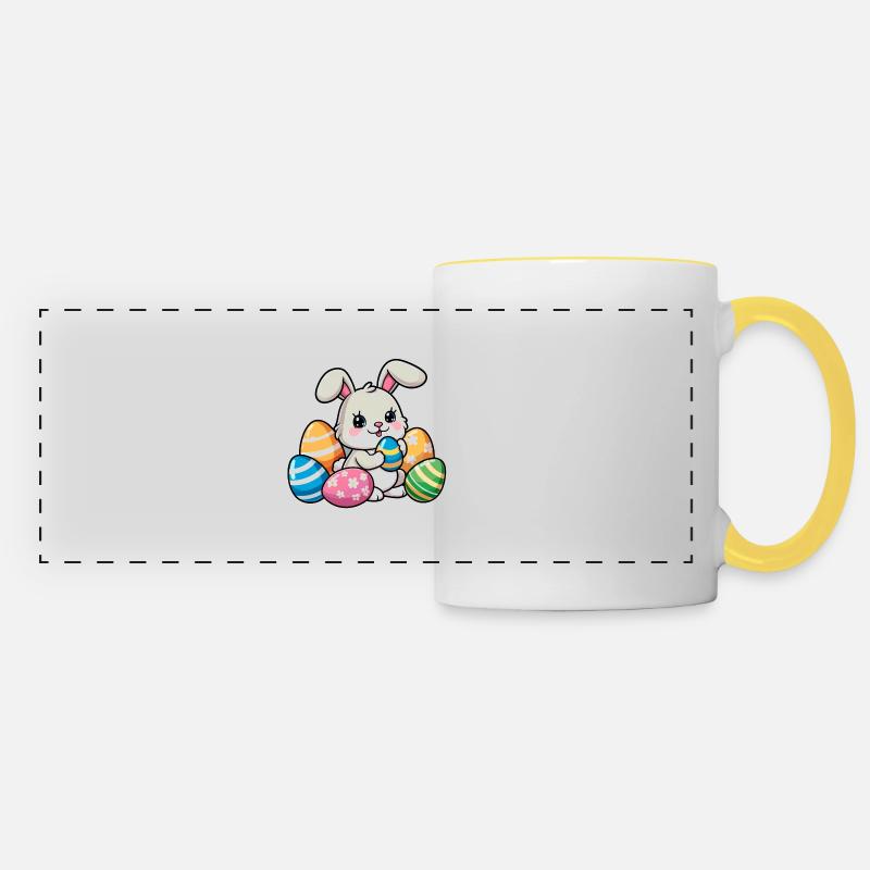 Lapin au gros œuf - Mug panoramique contrasté et blanc - blanc/jaune