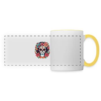 Flower Style Skull | Flowers & Skull | Mexican Art - Panoramic Mug - white/yellow - Front