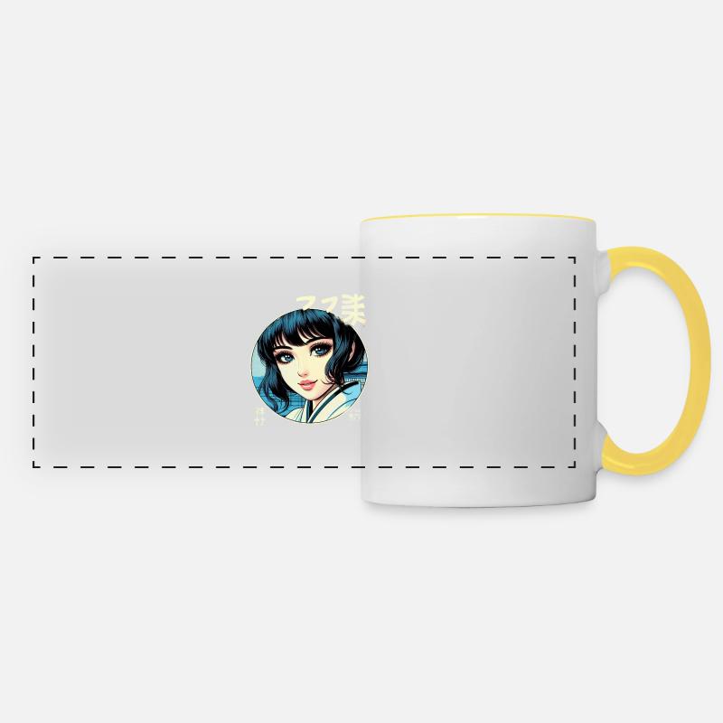 Sakura Serenity Elegant Japanese Woman - Panoramic Mug - white/yellow