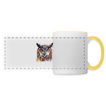 Pouvoir Chamanique Animal Hibou, Hibou, Sagesse, Intuit - Mug panoramique contrasté et blanc - blanc/jaune - Devant