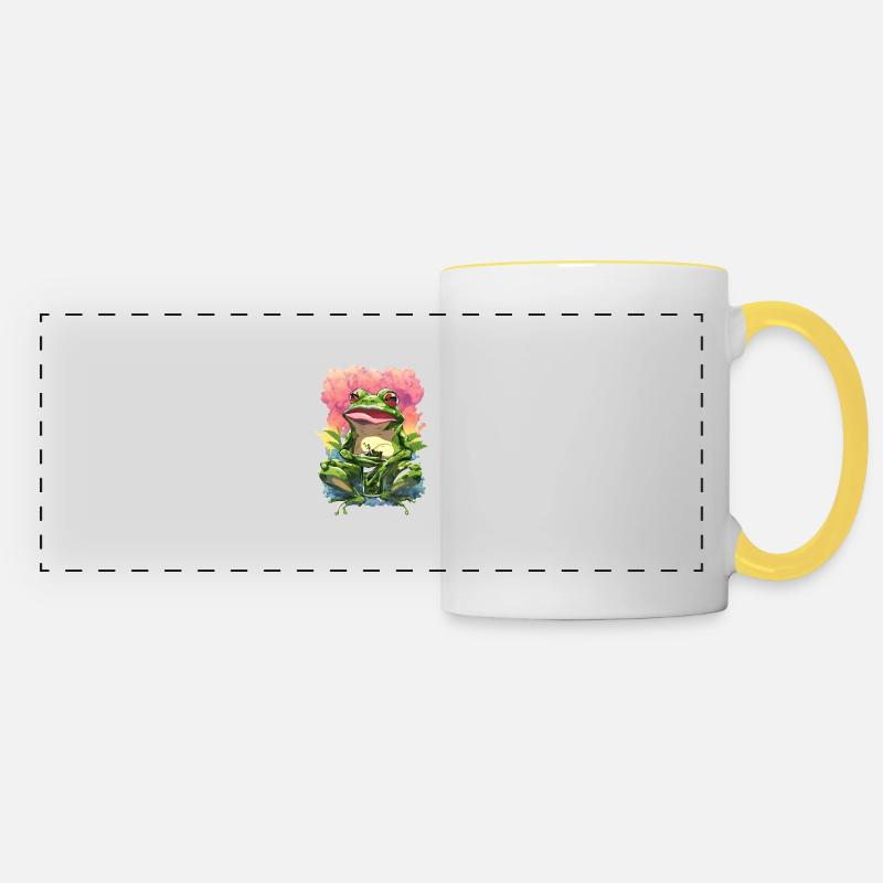 Amphibious Happiness: Smiling Frog T-Shirt - Panoramic Mug - white/yellow