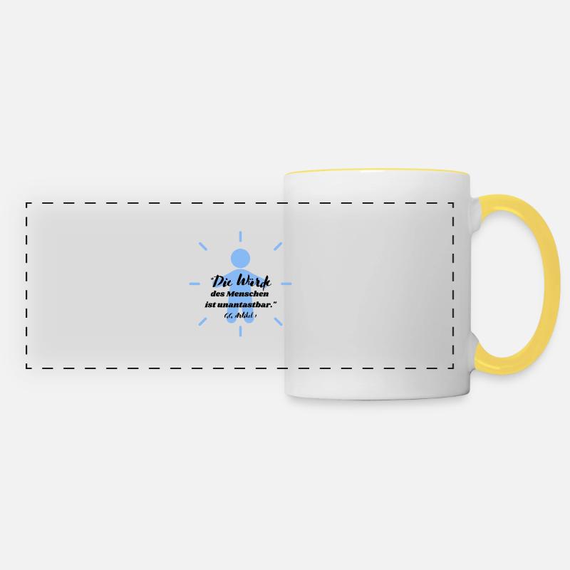 "Human dignity is inviolable." GG, 1 - Panoramic Mug - white/yellow