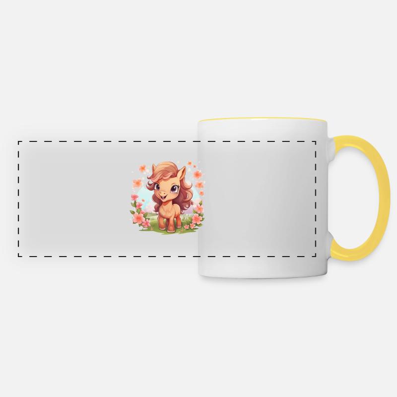 Kawaii Pony Spring - Mug panoramique contrasté et blanc - blanc/jaune