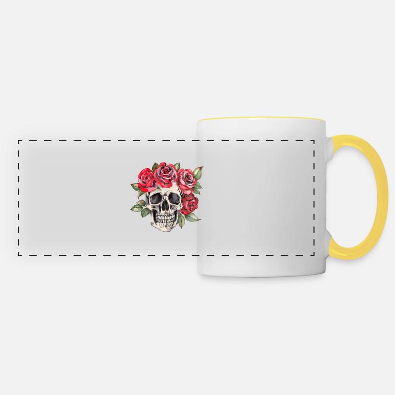 Skull with red roses - Panoramic Mug - white/yellow