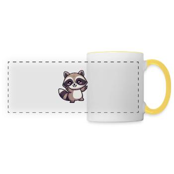 Cute Kawaii Raccoon Dancing and Smiling - Panoramic Mug - white/yellow - Front