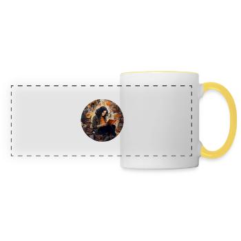 Femme lisant - Mug panoramique contrasté et blanc - blanc/jaune - Devant