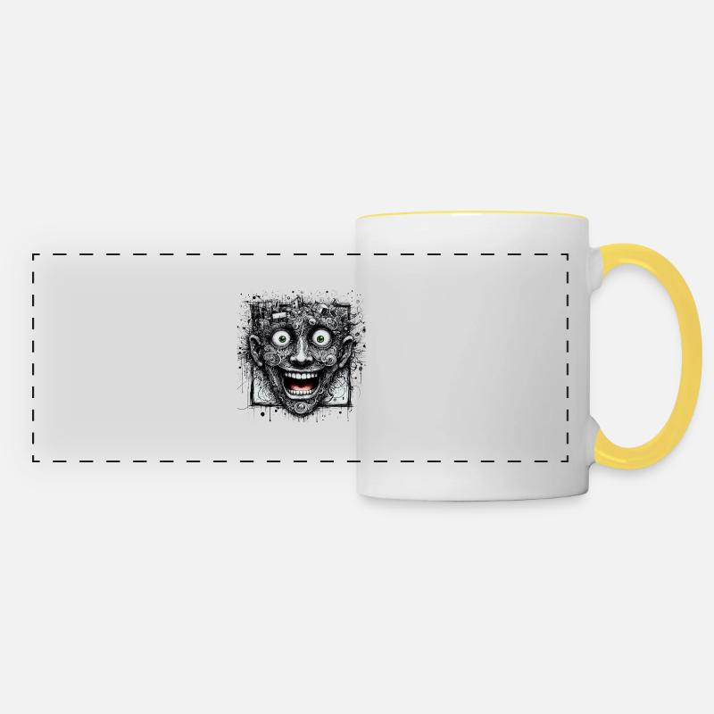 Square happy face - Panoramic Mug - white/yellow