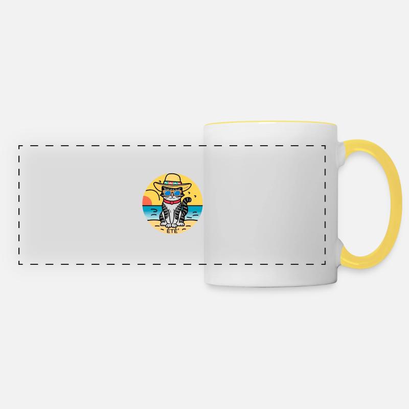 chat été - Mug panoramique contrasté et blanc - blanc/jaune
