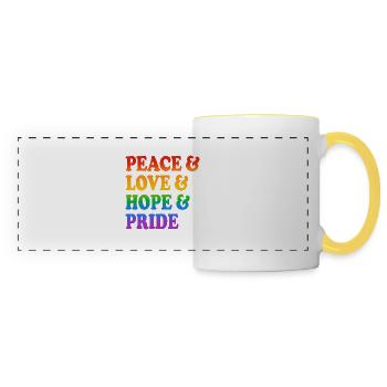 Peace Love Hope Pride Rainbow Colours - Panoramic Mug - white/yellow - Front