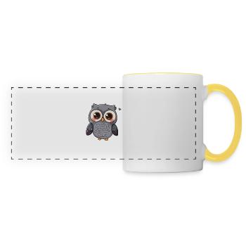 Cute Big-eyed Owl Cartoon Character - Panoramic Mug - white/yellow - Front