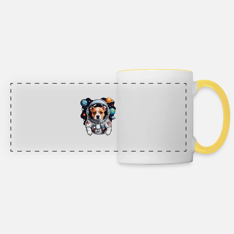 Space Dog with Planets - Panoramic Mug - white/yellow