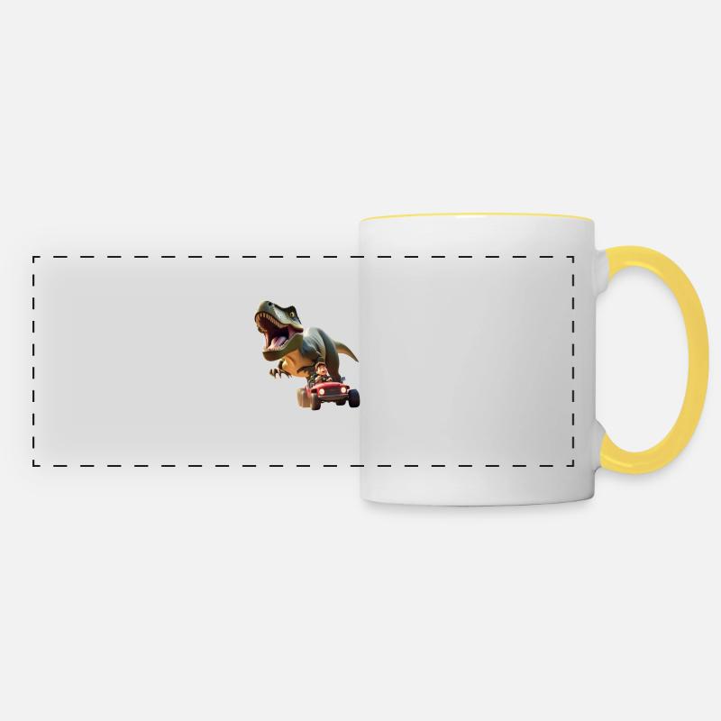 T-Rex and his Friend - Panoramic Mug - white/yellow