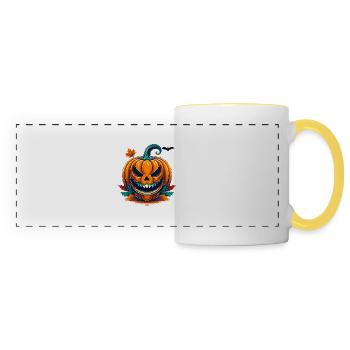 Wild, wütend, kämpferisch, kämpferisch, Halloween, Pumkin - Panoramatasse - Weiß/Gelb - Vorne