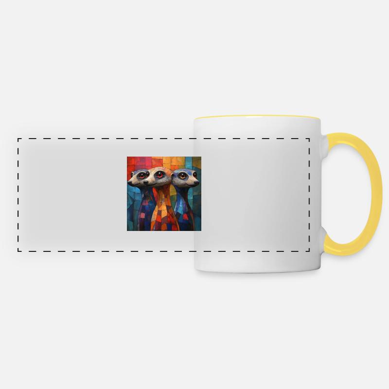 Cubist Meerkats - Panoramic Mug - white/yellow