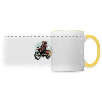 Ready to Roam: Freedom on two wheels! - Panoramic Mug - white/yellow - Front