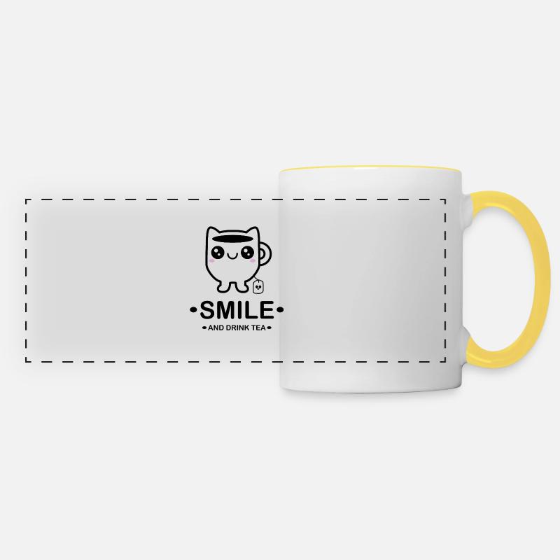 Design "Simple Smirk" - Panoramatasse - Weiß/Gelb