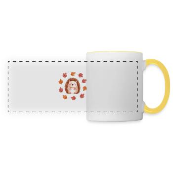 Hérisson doux au feuillage d’automne - Cosy - Mug panoramique contrasté et blanc - blanc/jaune - Devant