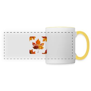 Autumn in Love – Maple Leaf Autumn Leaves Design - Panoramic Mug - white/yellow - Front
