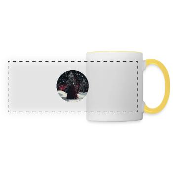 Dark Guardian in the Winter Forest - Panoramic Mug - white/yellow - Front