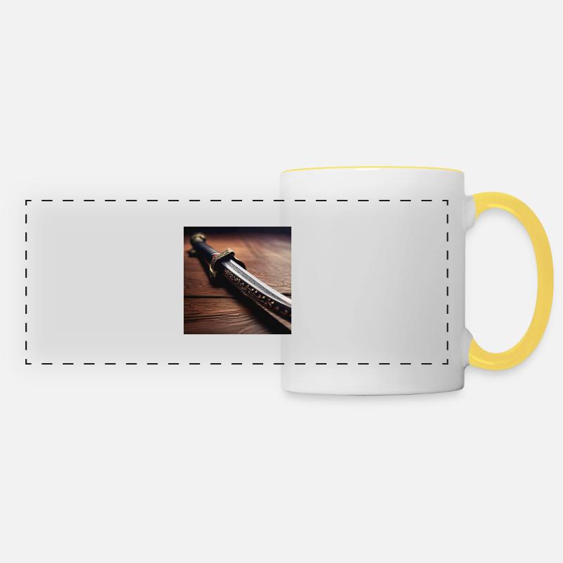 Conception d’affiche Sabre Samouraï - Mug panoramique contrasté et blanc - blanc/jaune
