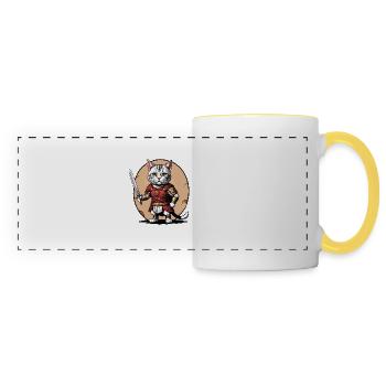 Chat Guerrier Romain Chat Cadeau - Mug panoramique contrasté et blanc - blanc/jaune - Devant