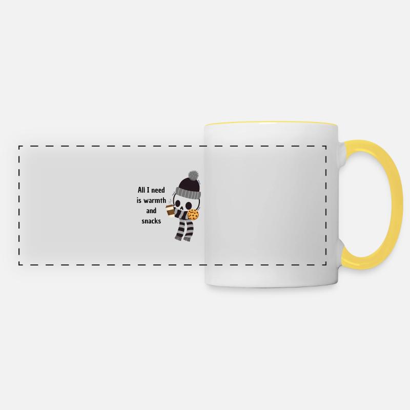 Tout ce dont j’ai besoin, c’est de chaleur et de collations - Mug panoramique contrasté et blanc - blanc/jaune