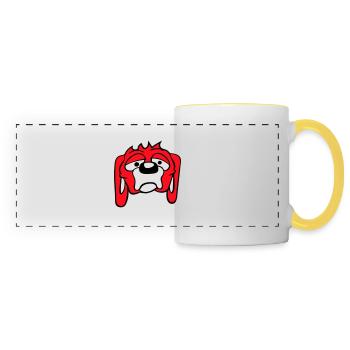 Dog looks unhappy sad shy fear - Panoramic Mug - white/yellow - Front