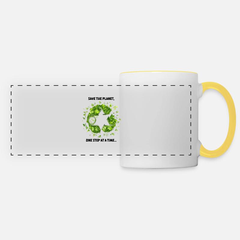 Save the Planet: One Step at a Time - Panoramatasse - Weiß/Gelb